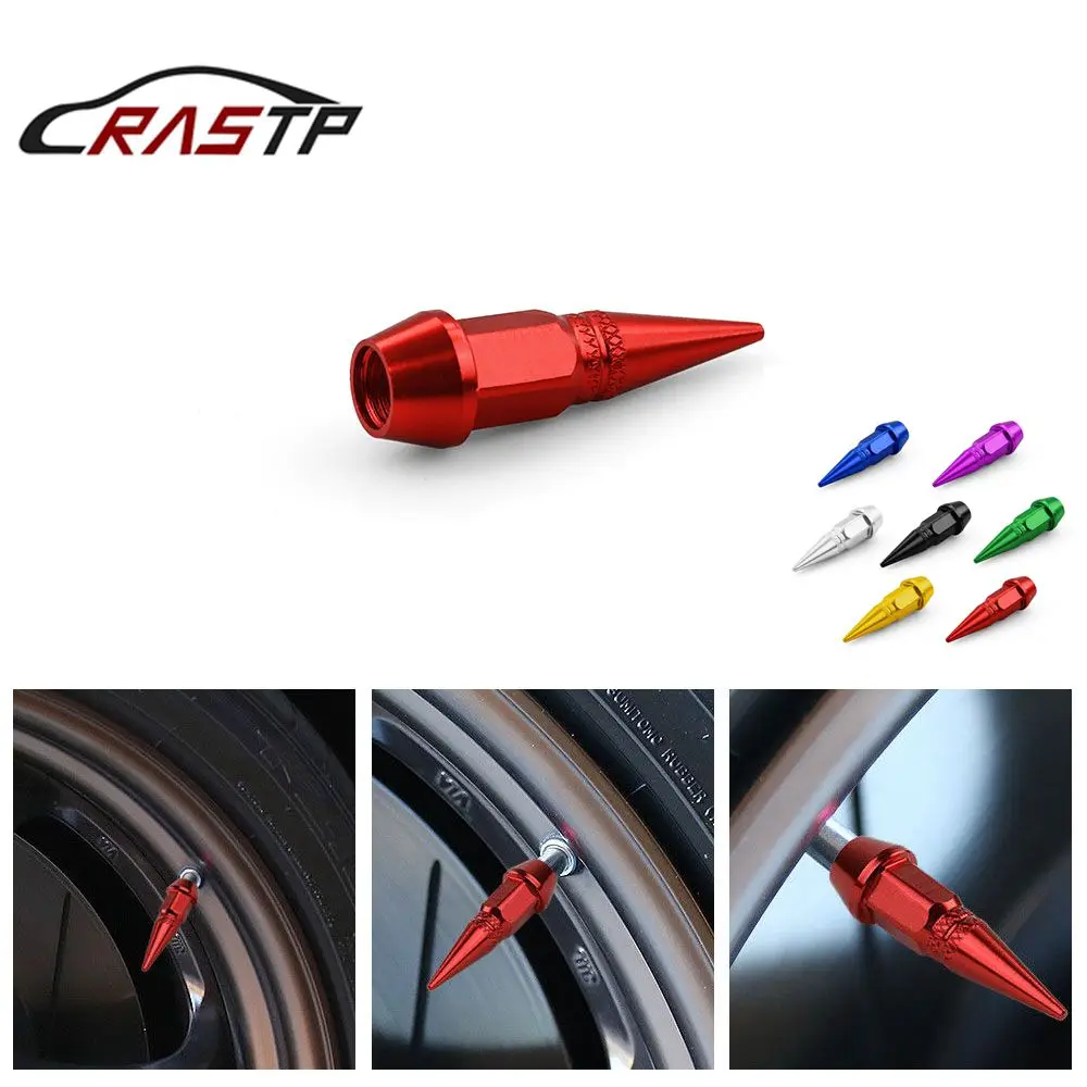 

RASTP - Aluminum 4Pcs Motorcycle Car Auto Bike Spike Shape Dustproof Tire Wheel Stem Valve Caps WITH LOGO RS-QRF017