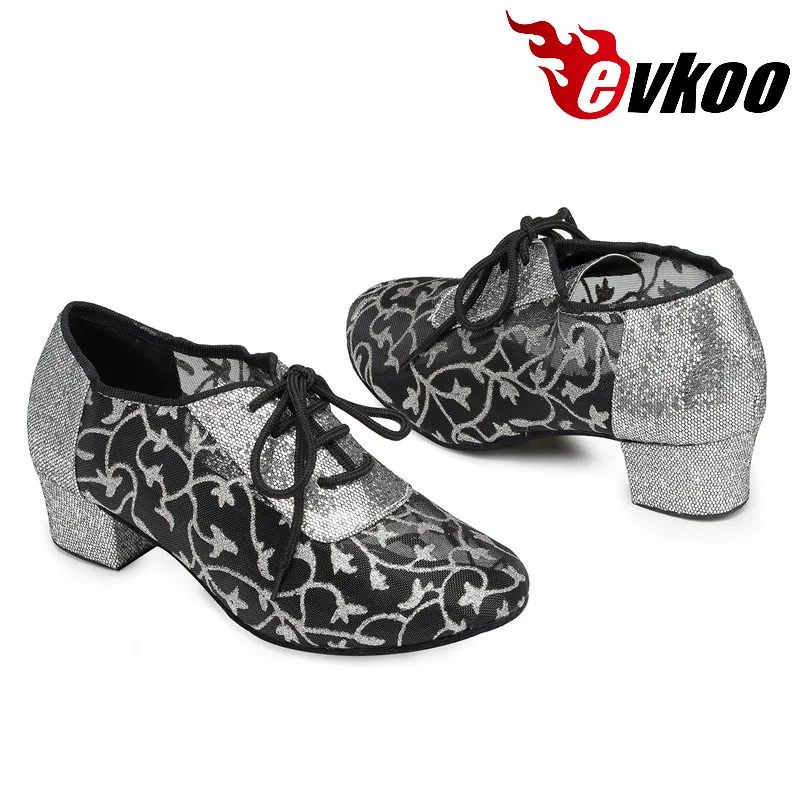 Evkoodance Size US 4-12 Mesh With Glitter Women Dance Shoes 4cm Low Heel Customized Party Ballroom Latin Dance Shoes Evkoo-445