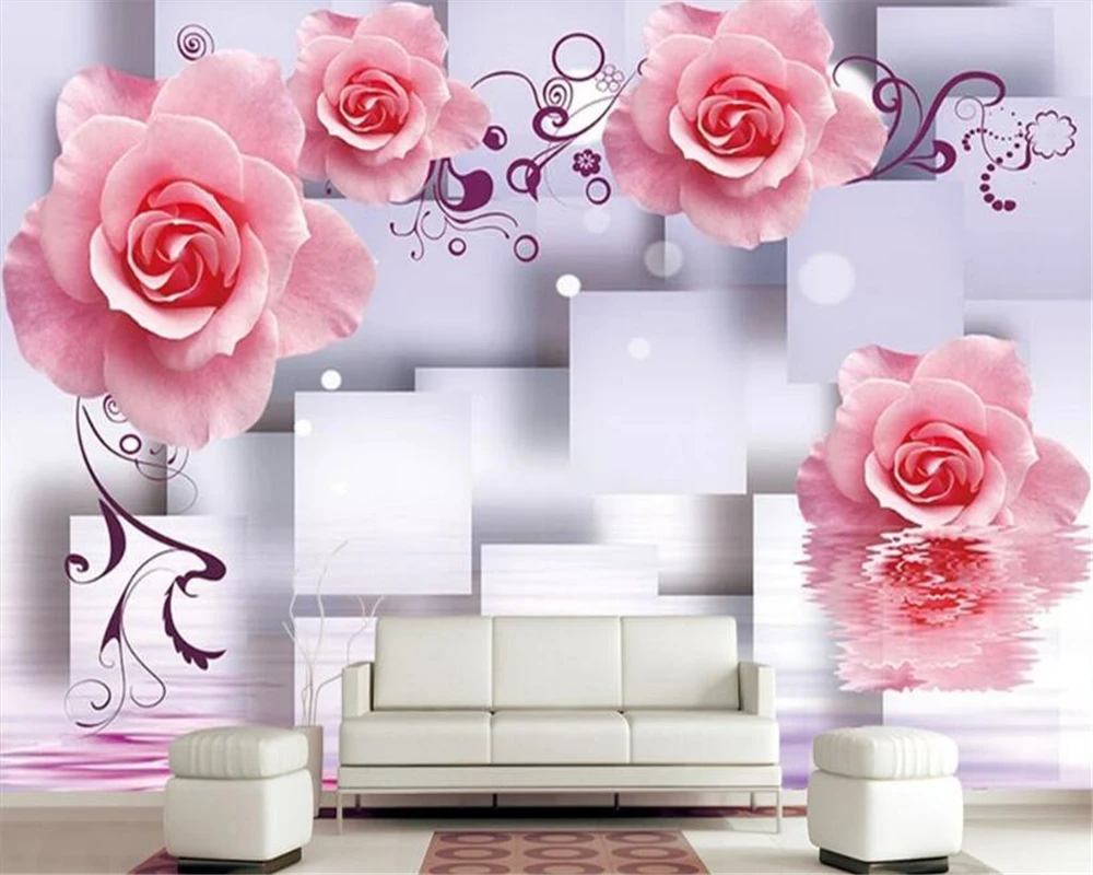 

beibehang Fashion Personality Decoration Thicken papel de parede 3d Wallpaper Rose Reflection Square Flower TV Background Wall