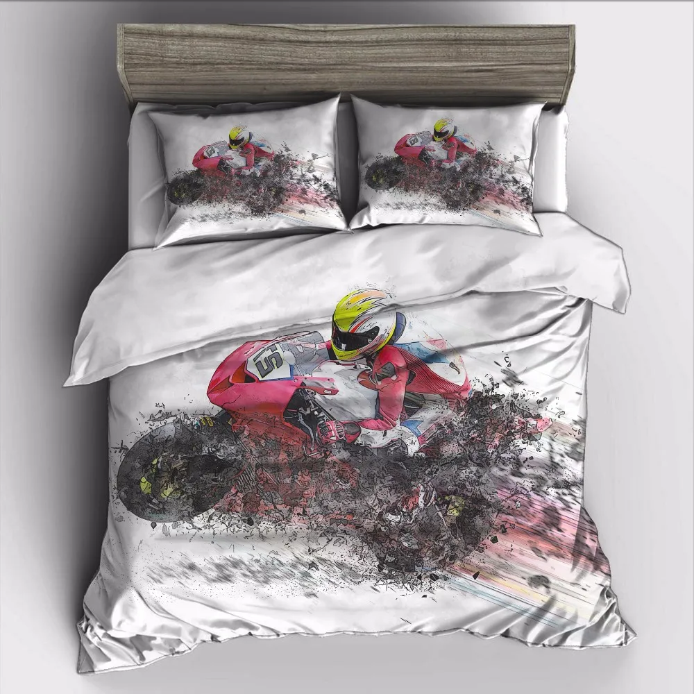 AHSNME Speed and Passion Motorcycle Bedding Set High-definition Print Quilt Cover for RU AU EU King Double Size Market