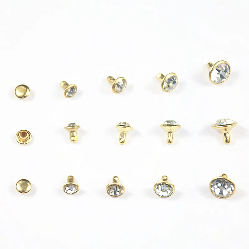 240sets 4 Size Punk Diamond Spikes Rivets/Rhinestone Studs Rivets for Leather/Belt/Handbag Double-sided Rivet DIY Accessories