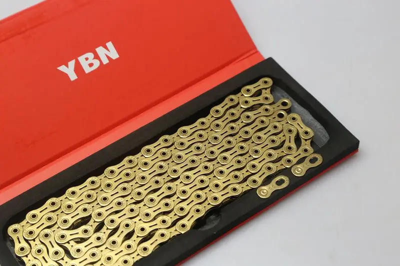 YBN-SLA110-Ti 11 Speed Bike Chain, Gold, Silver, Colorful 116 Link