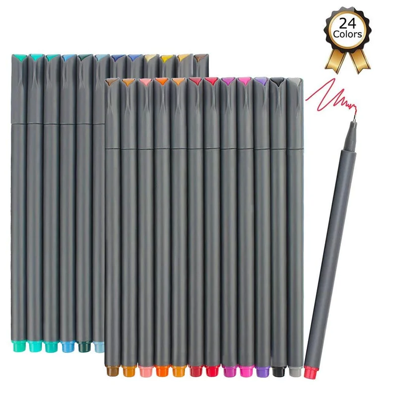 24 Colors Fineliner Pens Colored Writing Drawing Markers Pens Fine Line Point Marker Pen Set for Manga Art Markers Stationery