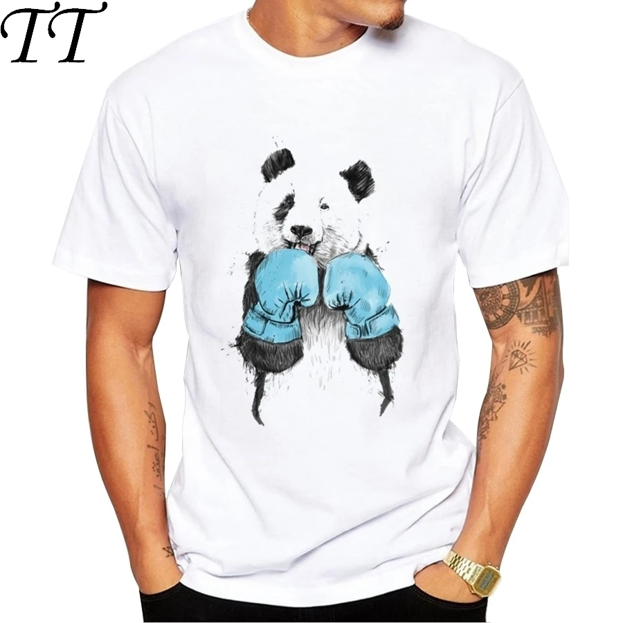 Men's Boxinger Panda Funny Printed T-shirt Men Homme Animal Cotton Vintage off White Tshirts Casual Tee Shirts camisas masculina