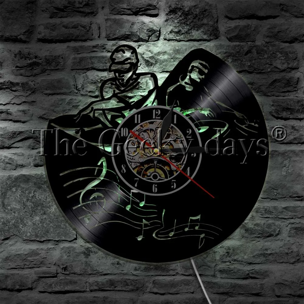 DJ Mixer Disc Jockey Vinyl Record Wall Clock Modern Rock N Roll Glowing LED Night Light Creative Home Decor For DJ Gift