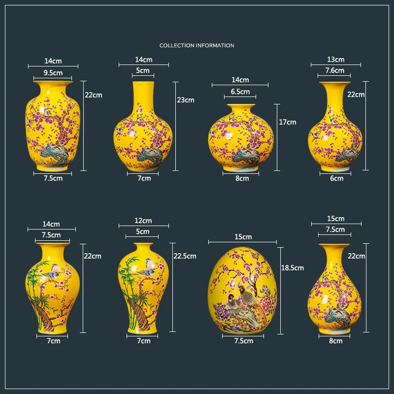 Jingdezhen Ceramic Yellow Vase Decoration New Chinese Classic Living Room Tv Wardrobe House Decoration Flower Vase