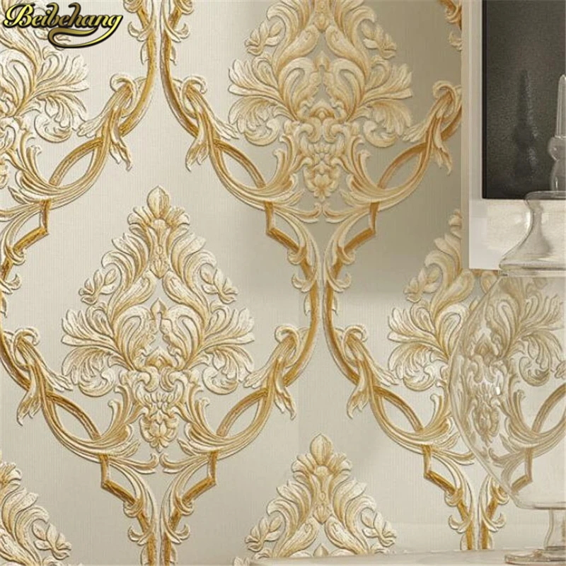 beibehang papel de parede 3D European embossed Damascus wallpaper for living room Bedroom non woven wall paper home lighting