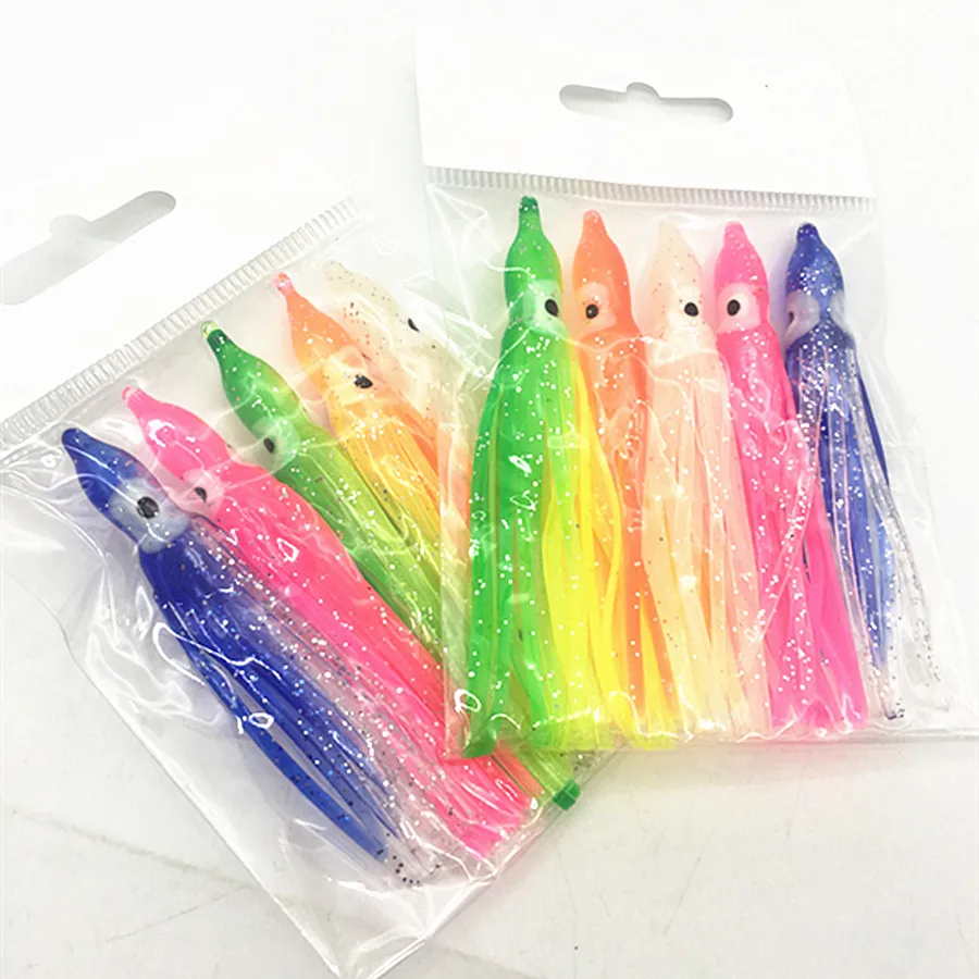 2Packs=10pcs 7.5cm Sea Fishing Luminous Squid Skirts Soft Octopus Baits Lures Tackle Octopus Rig Artifical Lures Craft Jigging