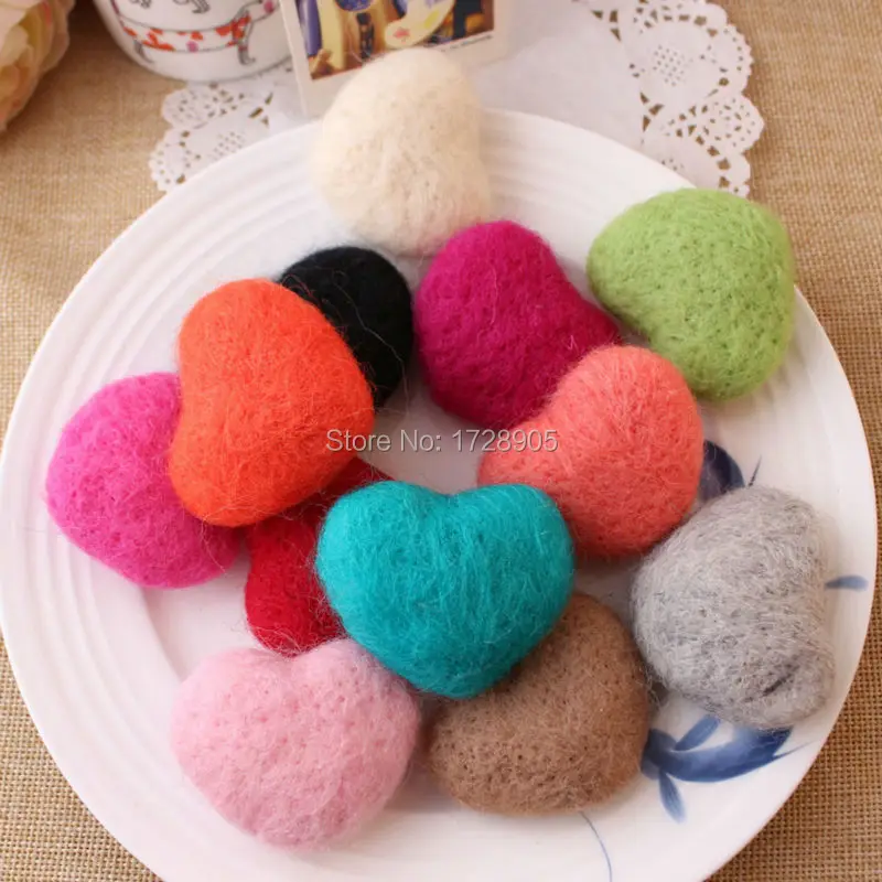 Felt Ball for DIY Heart Shape Wool Felt Ball Felt Balls Pom Pom 100% Wool 3pcs Big 5cm Christmas Decor Handcraft Decoration DIY