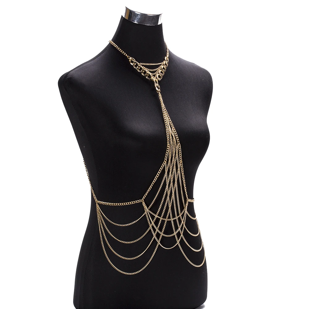 Luxury Fashion Sexy Body Waist chain Gold Silver color Body Chain Bra Slave Harness Necklace Tassel Waist Jewelry