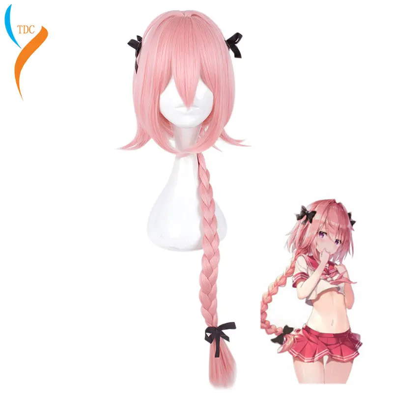 

New Arrival Game Fate Apocryph Astolfo Cosplay Wigs 75cm Pink Heat Resistant Synthetic Hair Perucas Cosplay Wig+Wig Cap