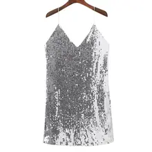 Deep V Neck Silver Sequin Mini Dress #6