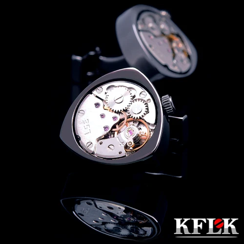 

KFLK jewelry shirt cufflinks for mens Brand cuff buttons black watch movement cuff links High Quality abotoaduras Jewelry