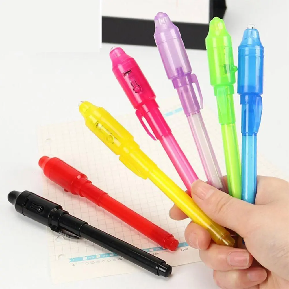 100pcs Creative Magic UV Light Pen Invisible Ink Pen Glow in the dark Pen with Built-in UV Light  included the batteries