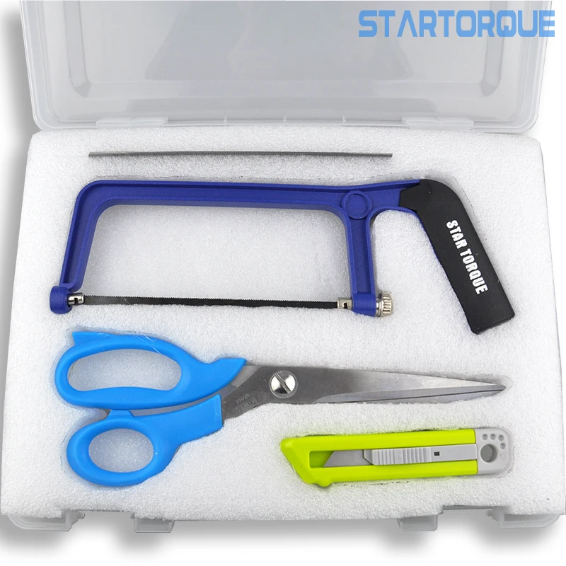 

4 pcs/set Hand Tool Set General Household Kit with Plastic Toolbox cut scissors saw Ruler