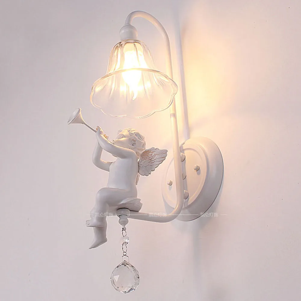 

Bedroom Bedsides Wall Lights Italian Milan White Resin Baby Angel Living Room Crystal Wall Lamps Corridor Hallway Wall Sconces