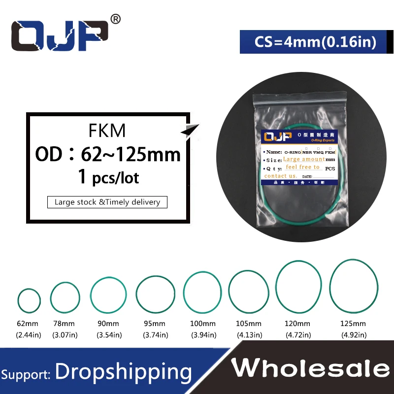 Rubber Ring Green FKM O ring Seal 4mm Thickness OD62/78/90/95/100/105/120/125mm Rubber O-Ring Seal Gasket Ring Washer