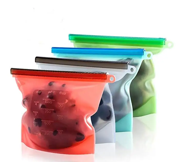 

Reusable Silicone Food Bags Fresh Lunch Bag Sandwich Snack Liquid Freezer Bags Airtight Seal vegetable fruit Storage Bags 1000ml