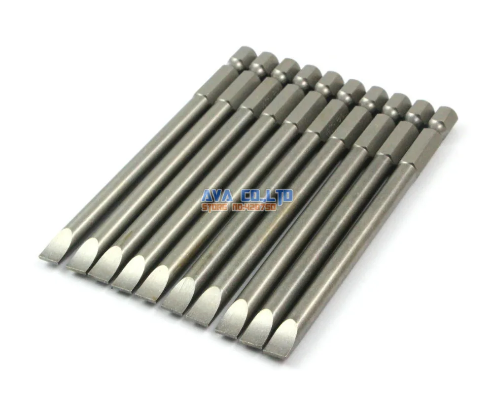 

10 Pieces Magnetic Slotted Screwdriver Bit 1/4" Hex Shank 100mm Long 6mm Flathead Screwdriver Bits