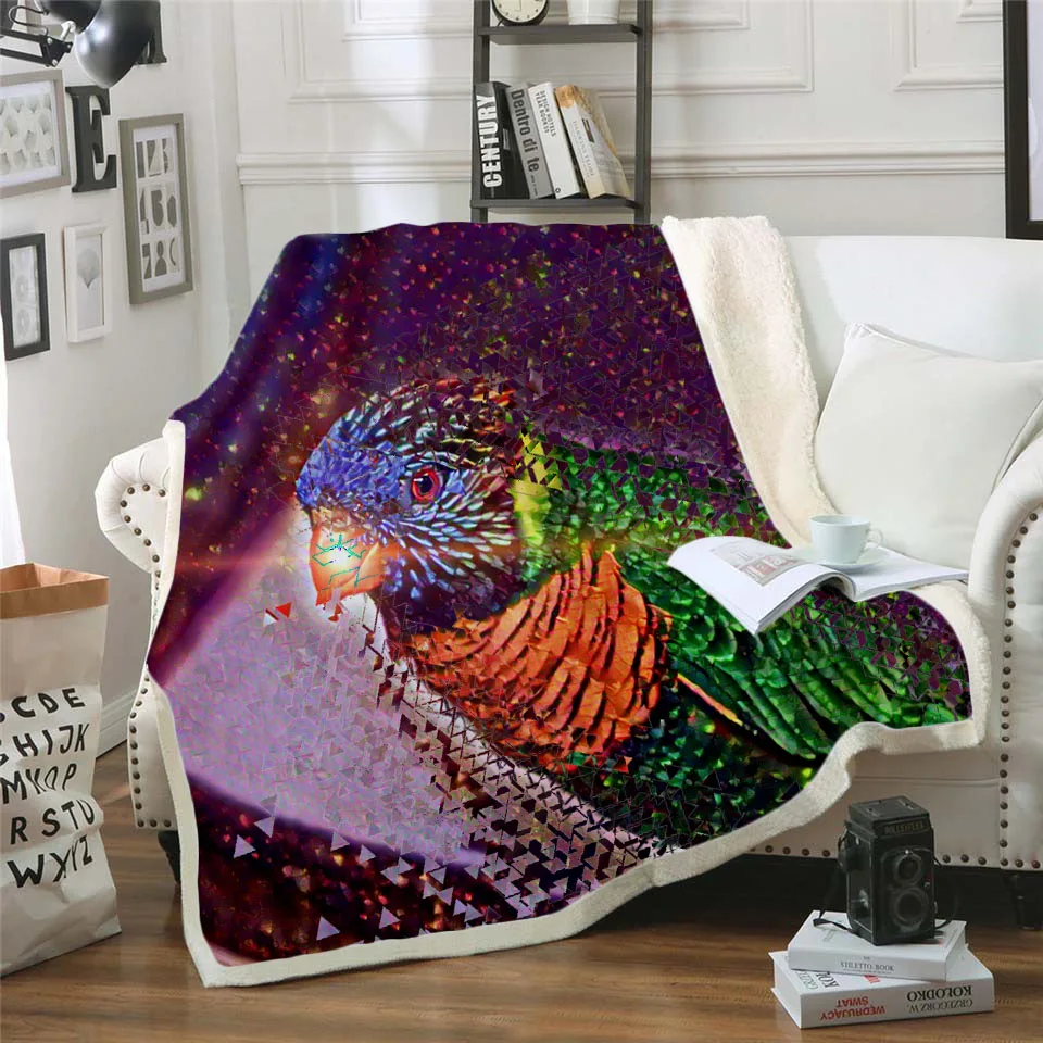 Plstar Cosmos colorful Parrot brid Blanket 3D print Sherpa Blanket on Bed Kids Girl Flower Home Textiles Dreamlike style-11