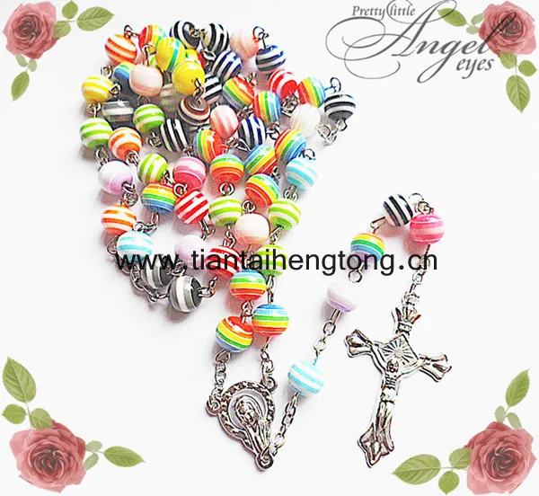 hot sell religious resin rosary chain/ stripe bead rosary special offer