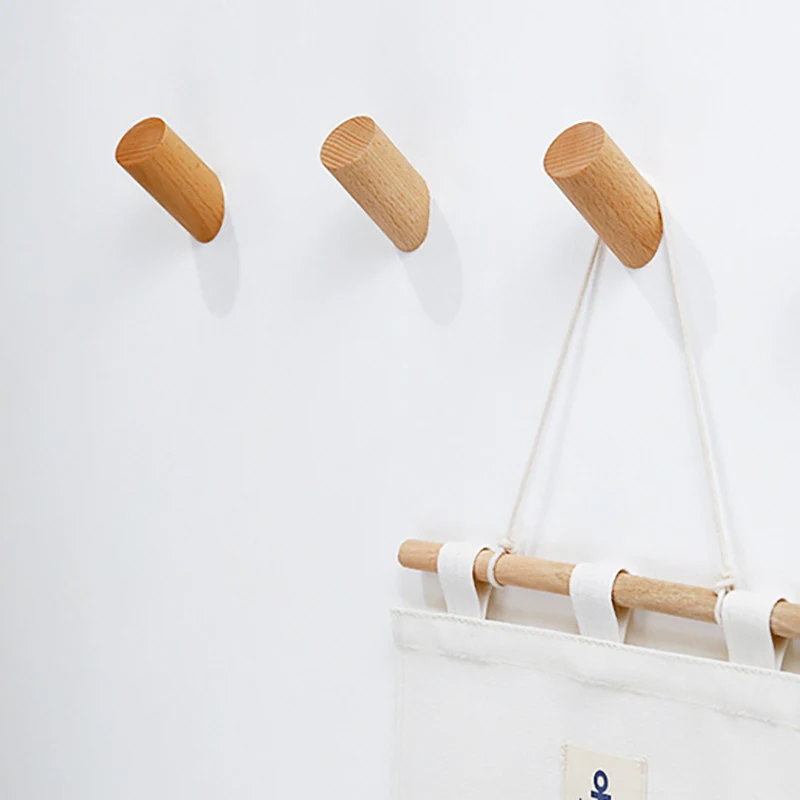 Natural Wood Clothes Hanger Wall Mounted Coat Handbag Hat Hook Decorative Key Holder Nordic Style Storage Hanger Bathroom Rack