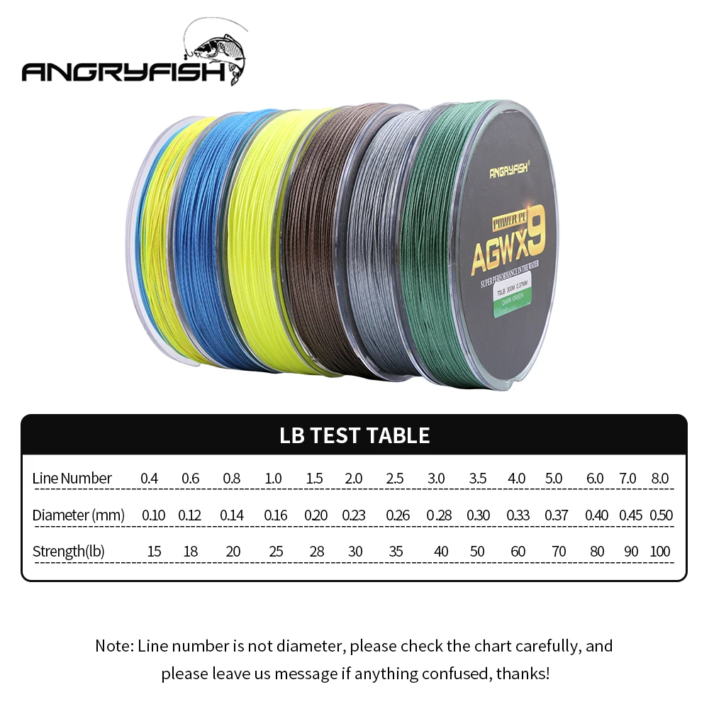 ANGRYFISH 9 Strands 300m Super PE Braided Fishing Line 6 Colors Strong Line