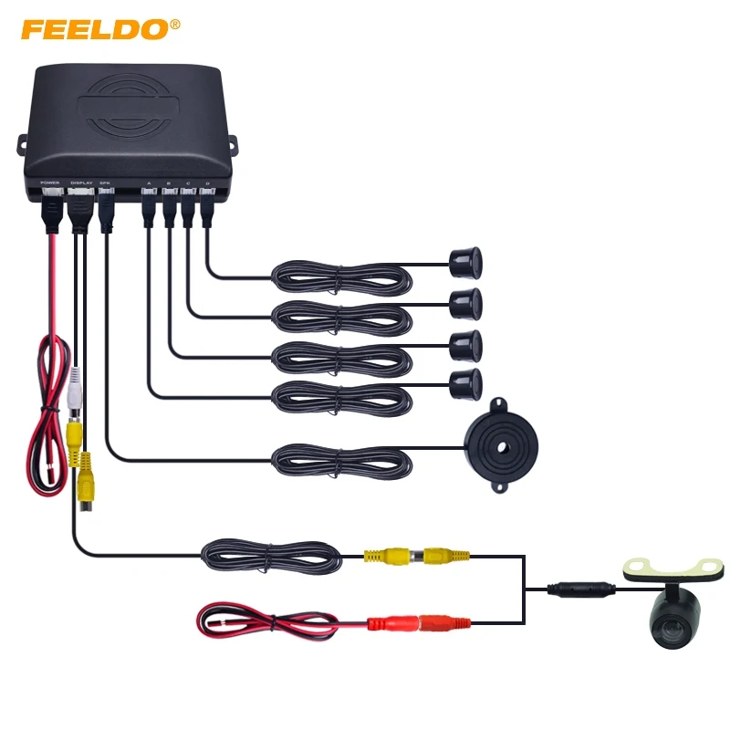 

FEELDO 1Set Car 4-sensor Rearview Parking Sensor Reversing Aid System With 16.5mm External Mounting Camera #AM1872