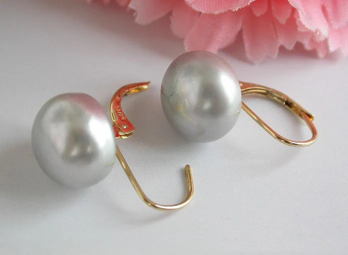 10-11mm Gray Color Natural Freshwater Pearl Earrings 925 Silver Dangle Earring