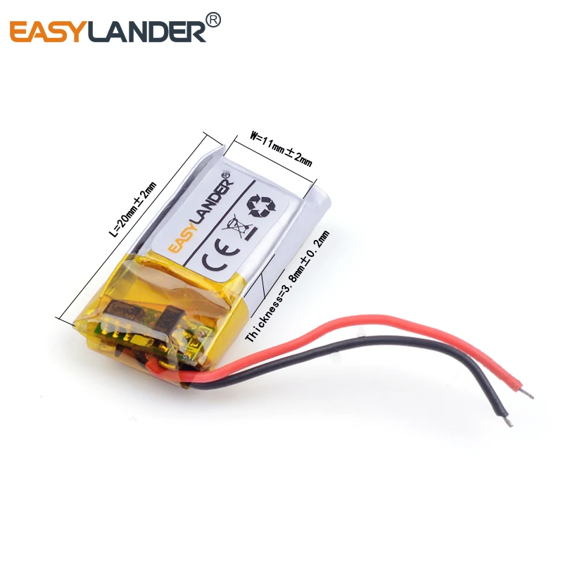 

10pcs /Lot 3.7V 381120 50mAh Rechargeable Lithium Li-ion Polymer Battery for Bluetooth MP3 MP4