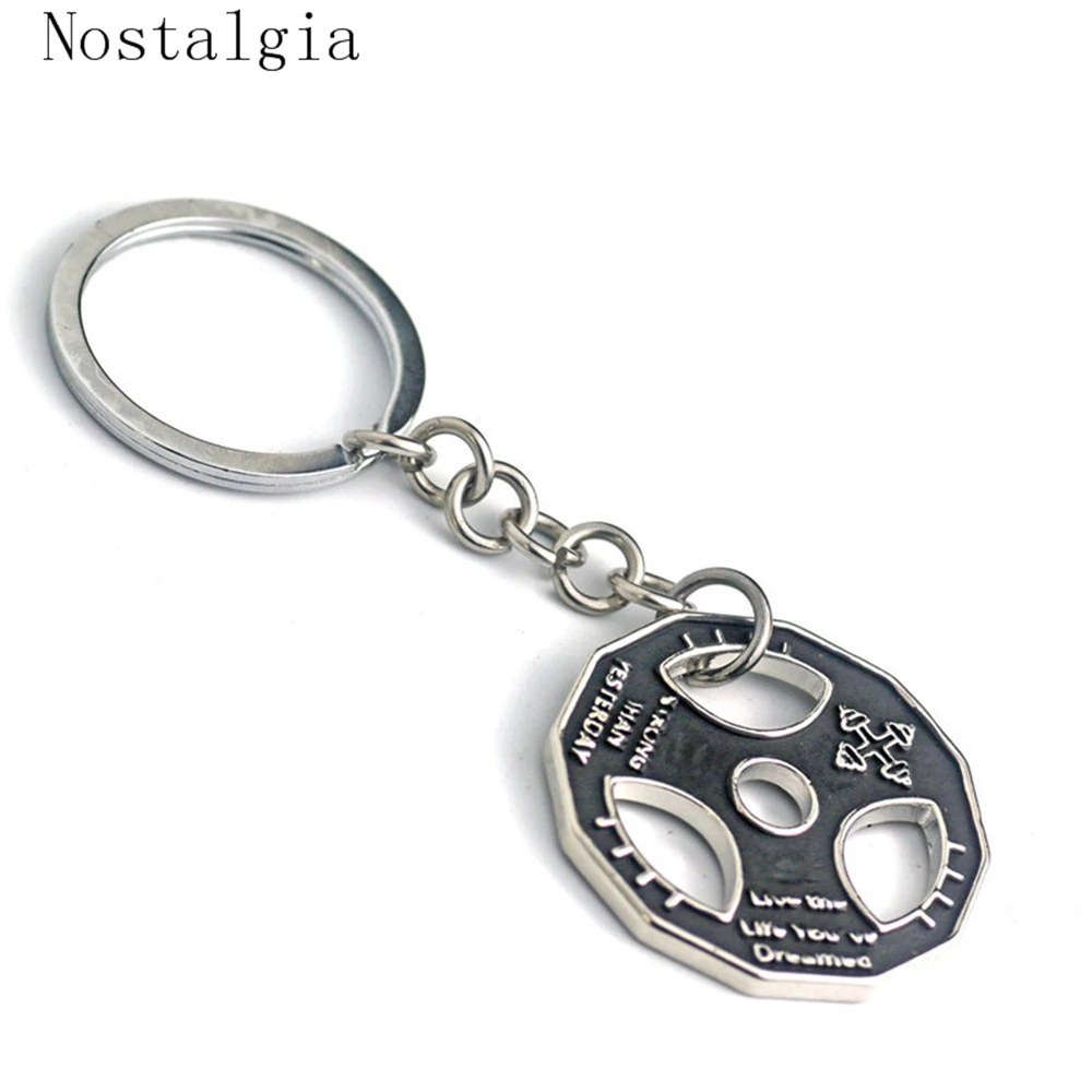 Nostaigia Fashion Weight Plate Charm Keychain Bodybuilding CrossFit Fitness Key Chains Sporty Gym Motivation Jewelry Men Gift