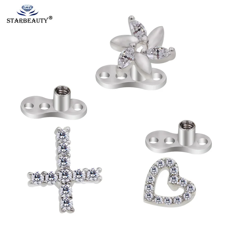 1Pc Flower Micro Dermal Anchor Titanium Piercings Dermal Anchor Base & Tops Skinner Diver Head Implants Body Piercing Jewelry