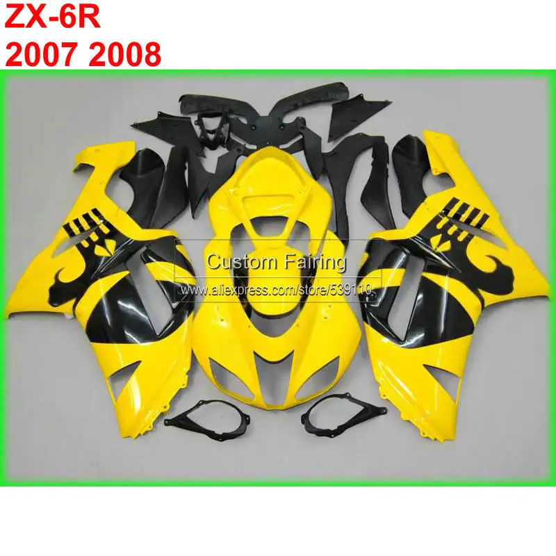 

nice yellow fairing kit for Kawasaki zx6r zx 6r Ninja 07 08 2007 2008 free custom fairings TP69