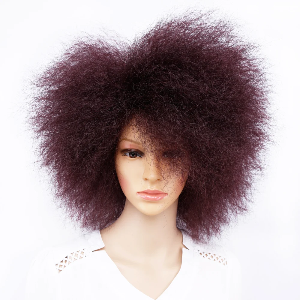 Amir สังเคราะห์ Kinky Curly วิกผมสั้น Afro Wigs สีดำสีแดงสีน้ำตาล6นิ้ววิกผมสั้นสำหรับผู้หญิง