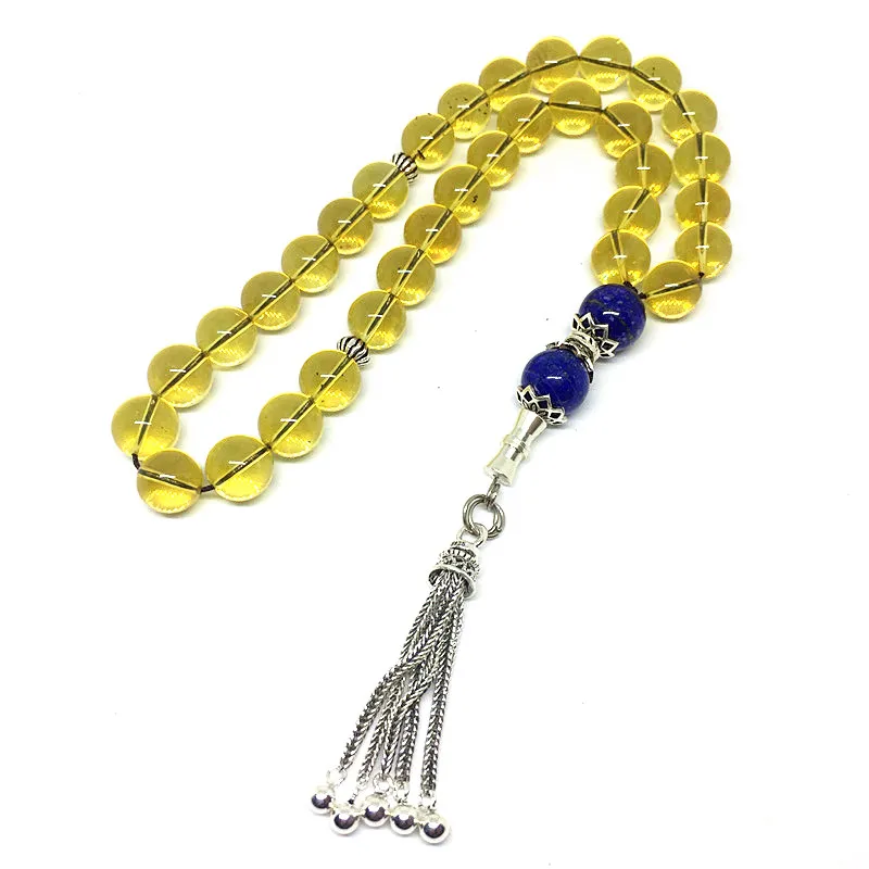 

Natural Mexico Blue Amber 33 Beads Prayer Beads with 925 Silver Tassel Mala Certificated Amber Customized High Qaulity