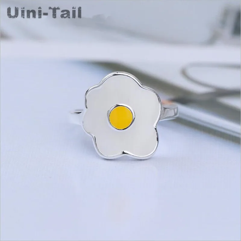 Gifts to eat goods 925 Tibetan silver cute poached egg opening adjustable ring wholesale Korea creative super cute poached egg