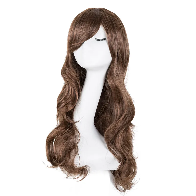 Peruki kręcone Fei-Show syntetyczne włókno termoodporne długie jasnobrązowe włosy Salon skośna grzywka treska kostium Cos-play Hairset