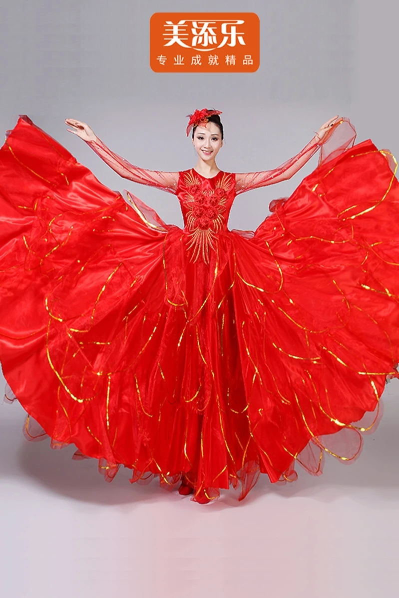 Spanish Flamenco Full-skirts 2019 New Opening Dance Big Pendulum Dress Adult Women Modern Dancing Stage Performance Costume H541