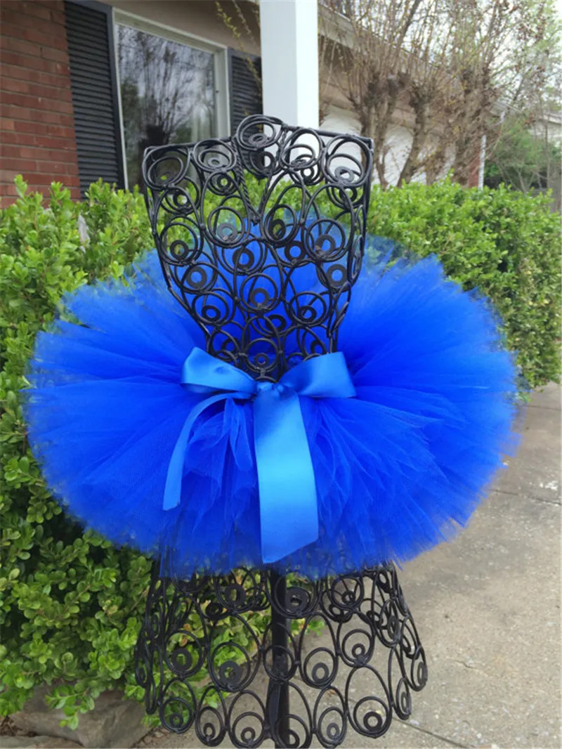 Cute Girls Royal Blue Tutu Skirts Baby Fluffy Tulle Dance Pettiskirts Tutus with Big Ribbon Bow Kids Party Costume Skirts Cloth