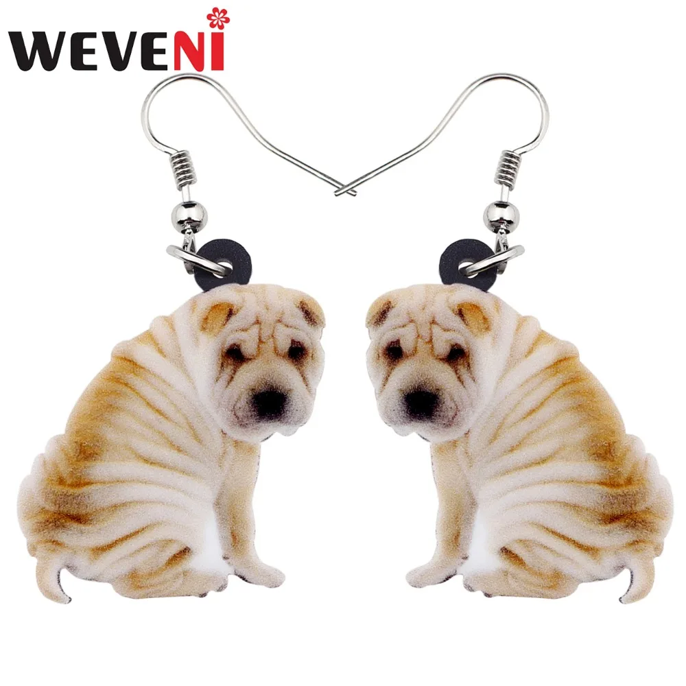 WEVENI Acrylic Cartoon Sitting SharPei Dog Earrings Big Long Dangle Drop Women Girls Ladies Animal Jewelry Wholesale Accessory