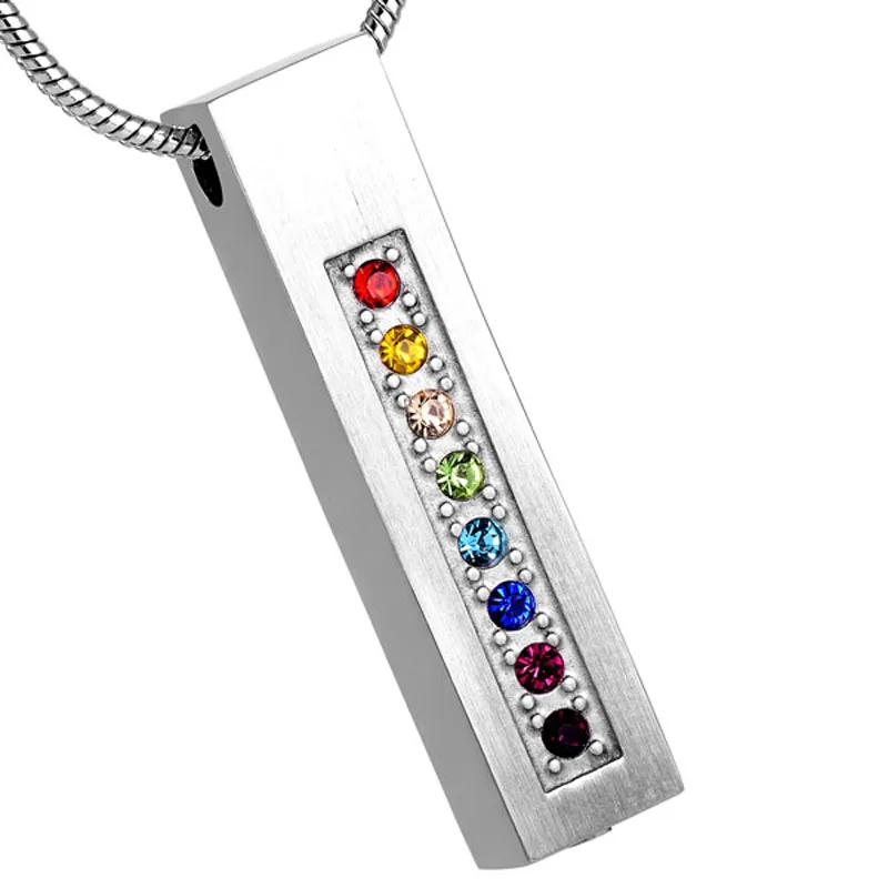 Top Sale Rainbow Color Crystal Cremation Urn Pendant Stainless Steel Square Tube Memorial Ash Keepsake Funeral Locket