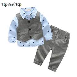 Newest Autumn baby boy clothing set Newborn Clothes Sets gentleman three pieces sets (Vest+t-shirt+pants) free shipping