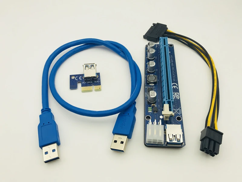 

VER008C 60cm USB3.0 Cable Molex 6 pin PCIE PCI-E Express 1X to 16X Riser Card Extender Mining Bitcoin Miner Easy install