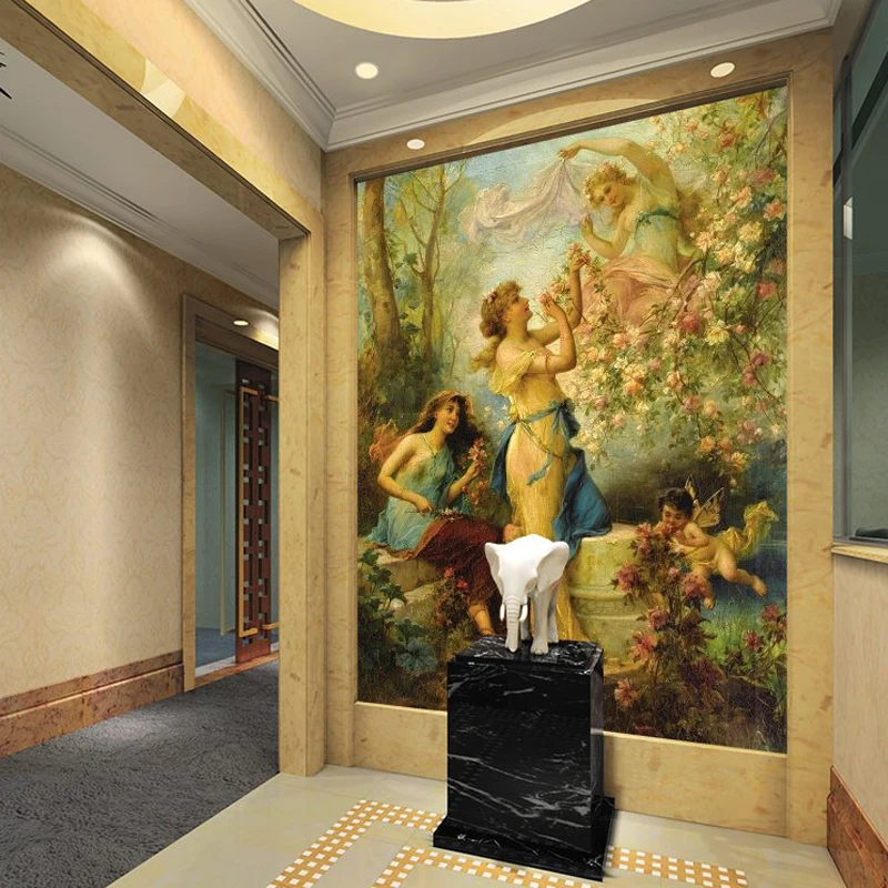 Mural de pared de ángeles religiosos de estilo europeo, sala de estar fotográfico para papel tapiz, restaurante, entrada de Hotel, decoración de pared personalizada