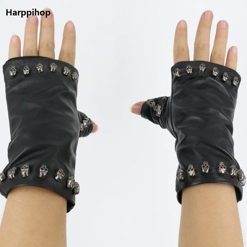 

2017 Special Offer Women Gloves Wrist Rivet Sheepskin Glove Female Thin Genuine Leather Hiphop Lambskin Driving fingerless glove