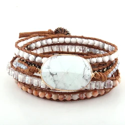 Fashion Women Beaded Jewelry Handmade Mixed Natural Stones/Crystal and Stone Charm 5 Strands Wrap Bracelets
