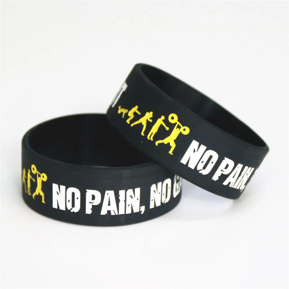 Hot Sale 1PC Everybody Fit No Pain No Gain Silicone Wristband Wide Band Motto Rubber Bracelets & Bangles Armband Gift SH078