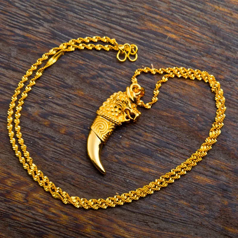 New Tiger Tooth Wolf Tooth Pendant Chain Yellow Gold Filled Trendy Mens Womens Necklace Gift