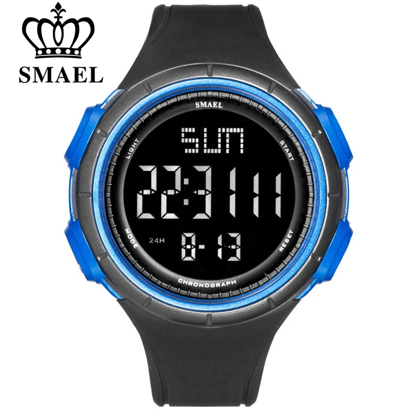 

SMAEL Pu Watchband Mens Digital Waterproof Watches Men Chronograph LED Large Number Display Multifunction Sport Wrist Watch