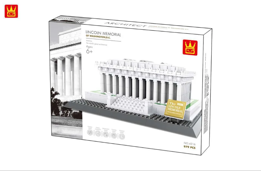 wange blocks World Architecture Lincoln memorial Model Building Bricks for children creative toys Brinquedos birthday gifts 4216